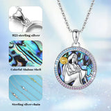 Mom Daughter Sunflower Purple Crystal Pendant Mother of Pearl Necklace