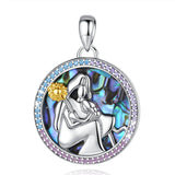 Mom Daughter Sunflower Purple Crystal Pendant Mother of Pearl Necklace