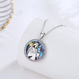Mom Daughter Sunflower Purple Crystal Pendant Mother of Pearl Necklace