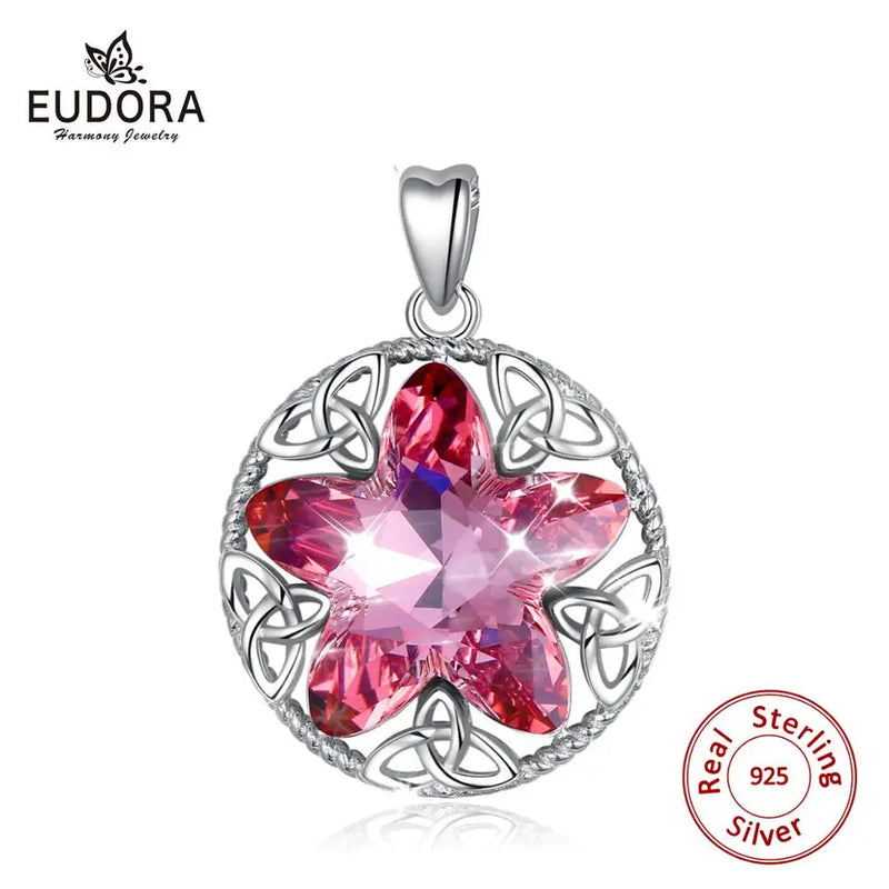 Pink Crystal Star Pendant Necklace for Women
