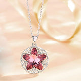 Pink Crystal Star Pendant Necklace for Women