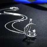 Sterling Silver Two Cat Three Rose Pendant Necklace Animal Jewelry