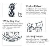 Sterling Silver Two Cat Three Rose Pendant Necklace Animal Jewelry