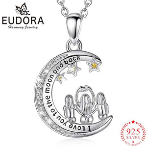 Eudora 925 Silver Family Star Moon Pendant Necklace Sister