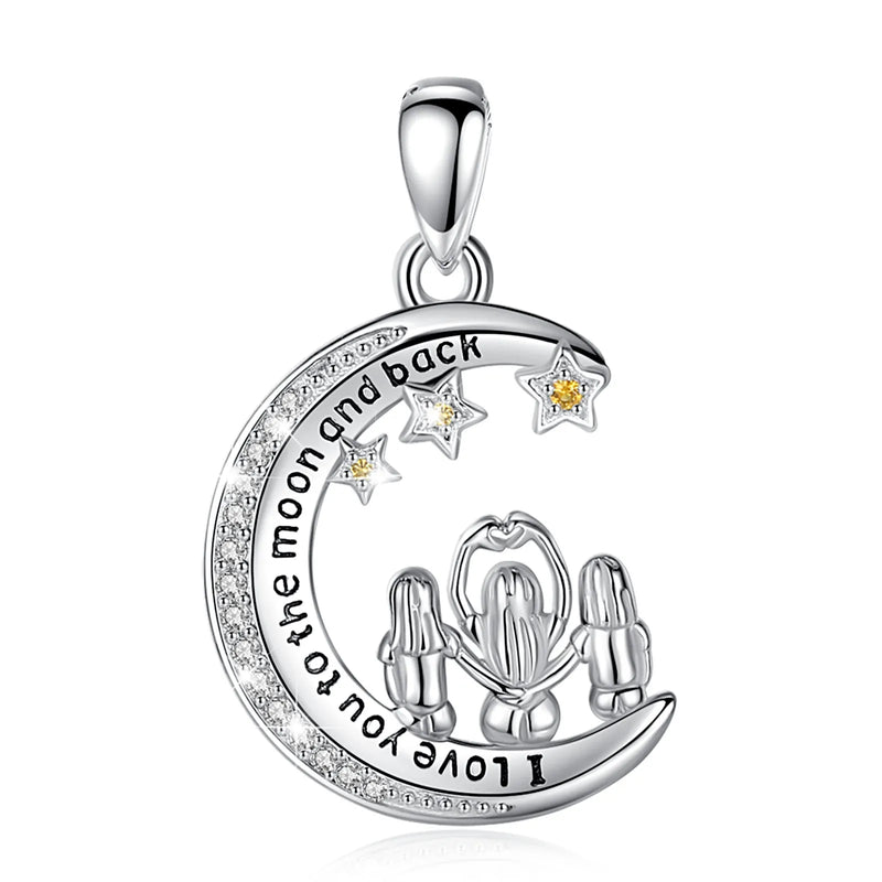 Eudora 925 Silver Family Star Moon Pendant Necklace Sister