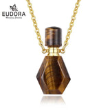 Tiger Stone Eye Pendant Necklace with Essential Oil Diffuser Bottle
