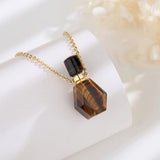 Tiger Stone Eye Pendant Necklace with Essential Oil Diffuser Bottle