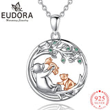 Eudora925 Sterling Silver Brown Bear & Cubs Pendant Necklace CYD773