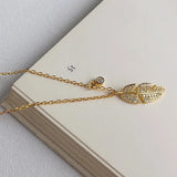 925 Silver Zircon Leaf Pendant Necklace