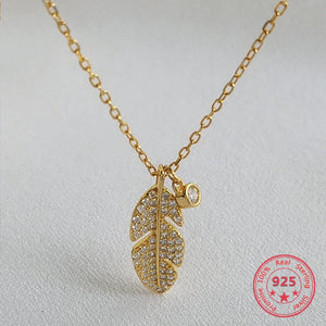925 Silver Zircon Leaf Pendant Necklace