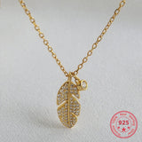925 Silver Zircon Leaf Pendant Necklace