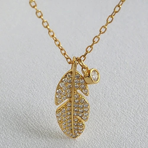 925 Silver Zircon Leaf Pendant Necklace