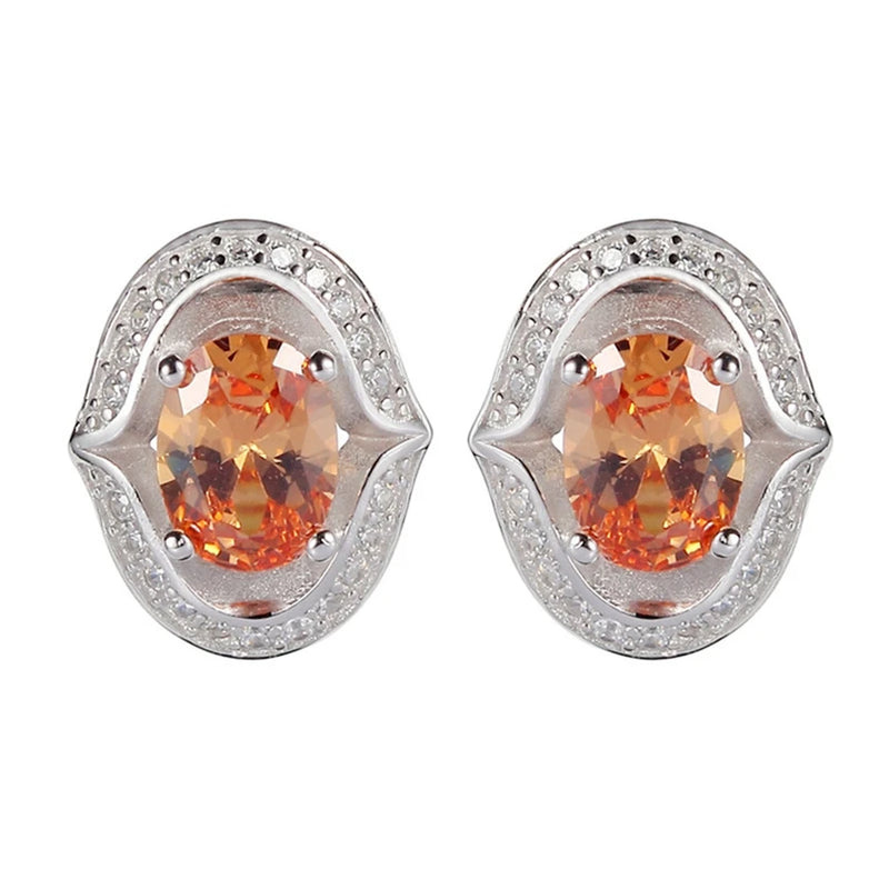 925 Silver Wedding Earrings with Champagne Cubic Zirconia