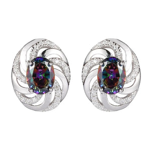 925 Silver Wedding Earrings Rainbow CZ S-3732