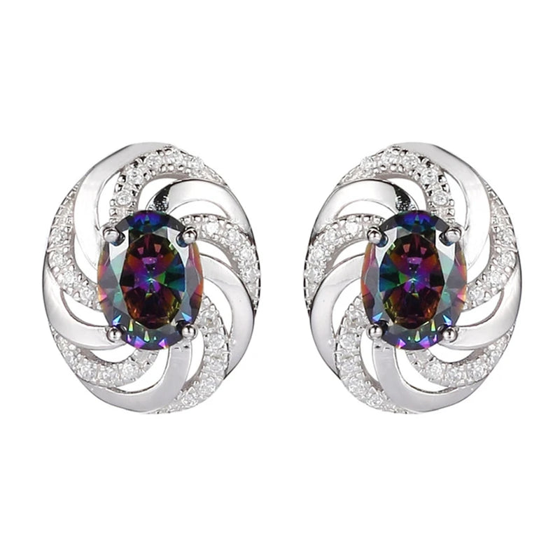 925 Silver Wedding Earrings Rainbow CZ S-3732
