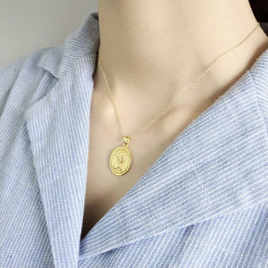 925 Solid Silver Oval Coin Necklace Embossed Portrait Pendant