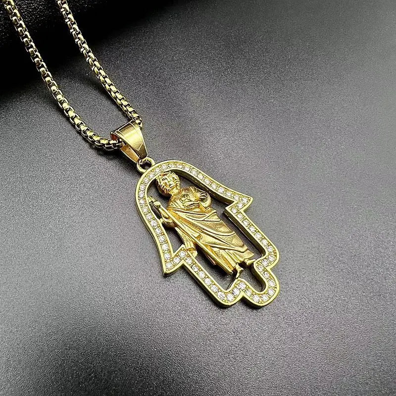 Gold-Plated Punk Shepherd Pendant with Rhinestones