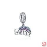 925 Silver Family Charm Bracelet Pendant Boy Girl Sparkling Mom Bead Sisters