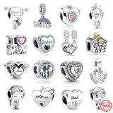 925 Silver Family Charm Bracelet Pendant Boy Girl Sparkling Mom Bead Sisters