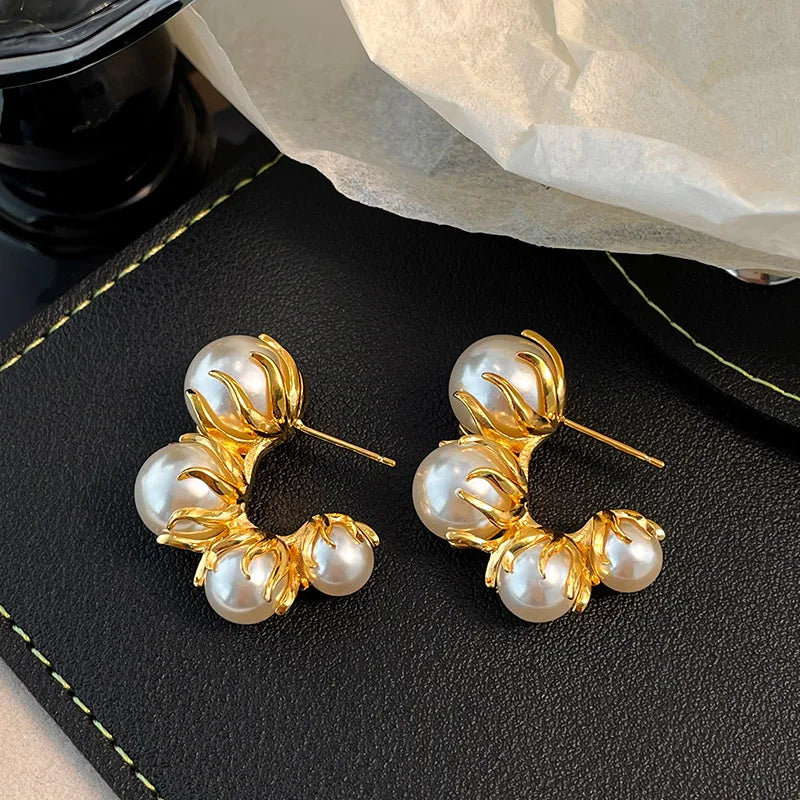 Vintage Pearl Plated Earrings for Women