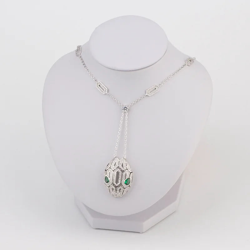 Europe America Full CZ Snake Head Pendant Chain Necklace