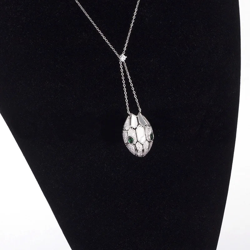 Elegant Snake Pendant Necklace with Zircon Inlay