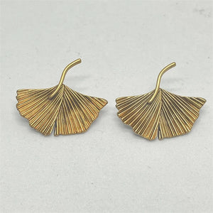 Vintage Europe America Jewelry Leaf Fan-shaped Earrings