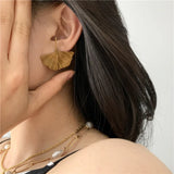 Vintage Europe America Jewelry Leaf Fan-shaped Earrings
