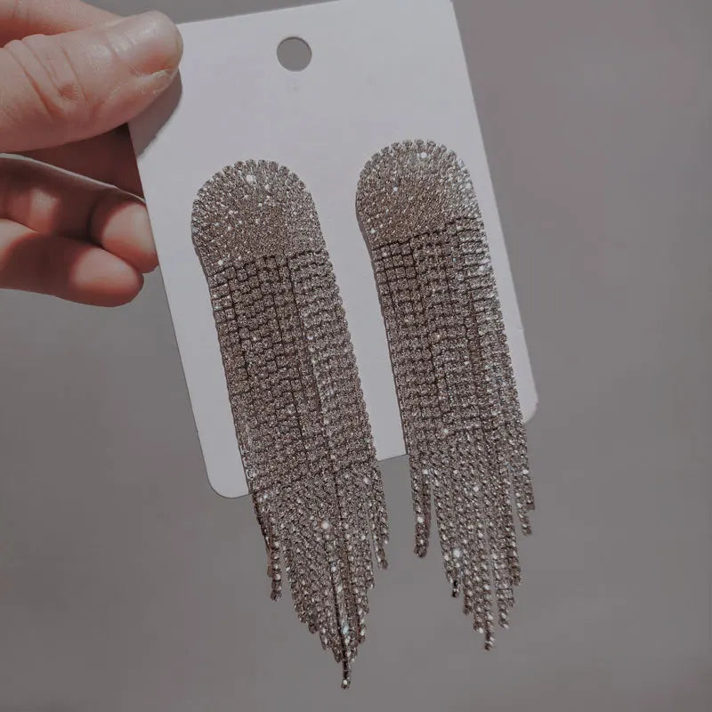 Rhinestone Tassel Earrings for Women Wedding Jewelry