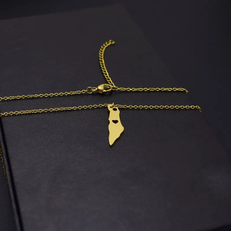 Europe & America Titanium Steel Map Pendant Necklace Gift