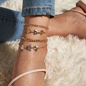 Geometric Chain Love Butterfly Anklet Woman