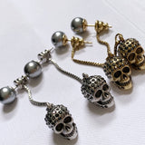 Crystal Zircon Skull Pearl Pendant Earrings Punk Rock