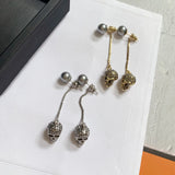 Crystal Zircon Skull Pearl Pendant Earrings Punk Rock