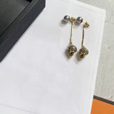 Crystal Zircon Skull Pearl Pendant Earrings Punk Rock