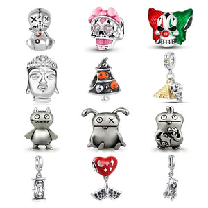 925 Silver Charms Skeleton Clown Bead Bracelet Pendant DIY Jewelry Gift