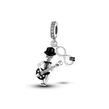 925 Silver Skeleton Charm Bead for Bracelet Pendant Halloween DIY Jewelry Gift
