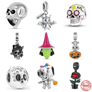 925 Silver Skeleton Charm Bead for Bracelet Pendant Halloween DIY Jewelry Gift