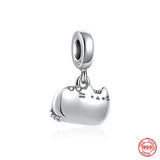 Europe Fine925 Cat Safety Chain Bead Silver Charm for Bracelet Pendant
