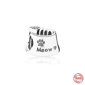 Europe Fine925 Cat Safety Chain Bead Silver Charm for Bracelet Pendant