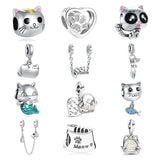 Europe Fine925 Cat Safety Chain Bead Silver Charm for Bracelet Pendant