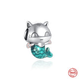 Europe Fine925 Cat Safety Chain Bead Silver Charm for Bracelet Pendant