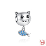 Europe Fine925 Cat Safety Chain Bead Silver Charm for Bracelet Pendant