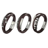 Multilayer Leather Bracelet Men Women Stainless Steel Wristband
