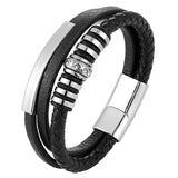 Multilayer Leather Bracelet Men Women Stainless Steel Wristband