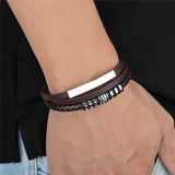 Multilayer Leather Bracelet Men Women Stainless Steel Wristband