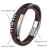 Multilayer Leather Bracelet Men Women Stainless Steel Wristband