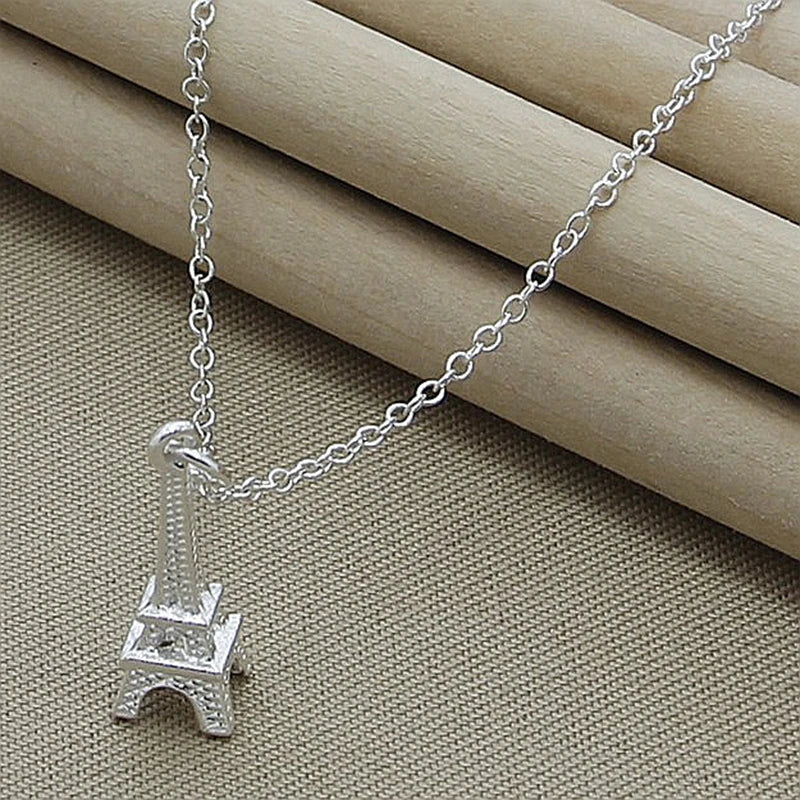 Europe Paris Tower Pendant Necklace 925 Sterling Silver Jewelry