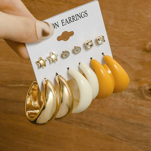 Geometric C-shaped Pearl Earrings 6-pc Set Wedding Gift