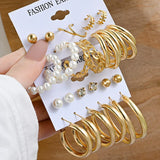 Geometric C-shaped Pearl Earrings 6-pc Set Wedding Gift