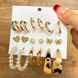 Geometric C-shaped Pearl Earrings 6-pc Set Wedding Gift